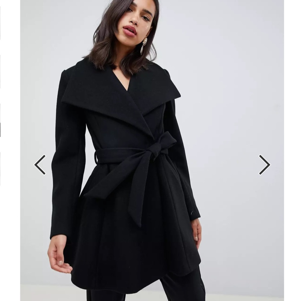ASOS Waterfall Collar Coat with Tie Belt